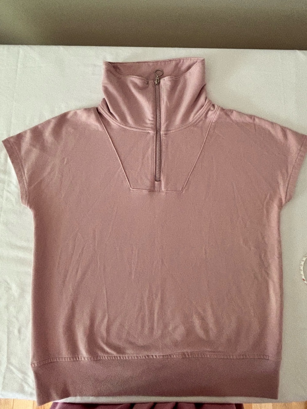 Hyba Dusty Rose Mauve Short Sleeve Half Zip Sweatshirt Top Medium Funnel Neck